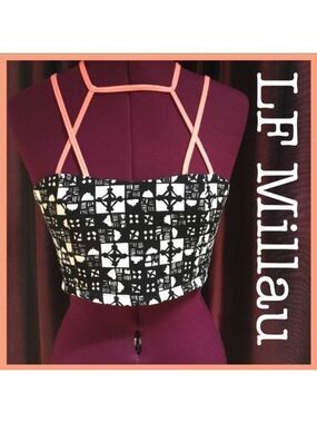 New LF Top Lf Stores Millau Abstract Designer Crop Top Zippered Geometric Straps